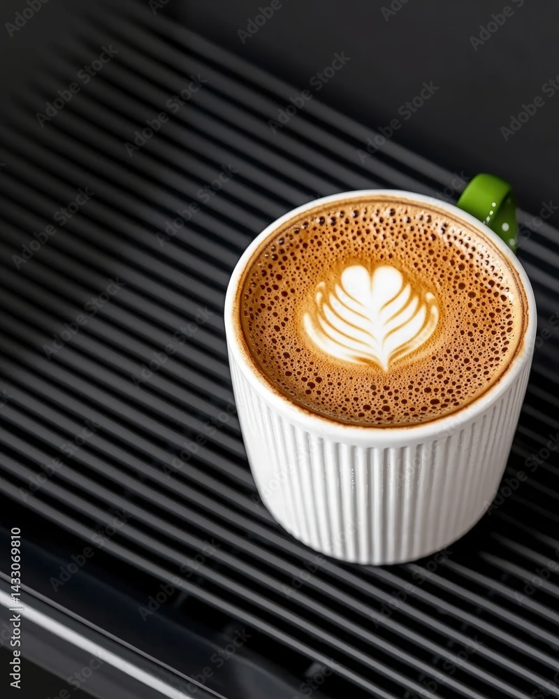 Poster elegant presentation of a cafe latte with beautiful foam art captured in a charming setting