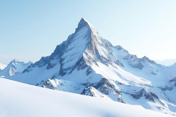 Obraz premium Snow-covered mountain peak against pristine white sky, outdoor, nature, summit