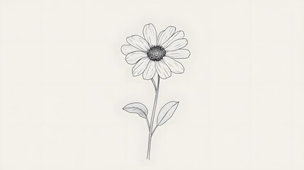 3. A single daisy-like flower with delicate, minimalist lines, resting gently in the center of a plain white canvas, drawing attention to the simplicity of the design
