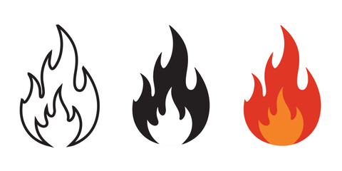 Fire icon vector. Outline, fill, color fire icon symbols. Fire symbol vector illustration