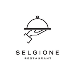 Fototapeta premium Serving food line icon, dinner and hotel services, hand holding cloche serving plate vector icon, vector graphics,