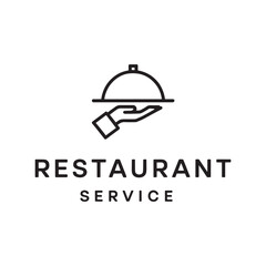 Fototapeta premium Serving food line icon, dinner and hotel services, hand holding cloche serving plate vector icon, vector graphics,