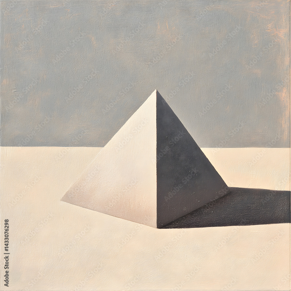 Poster minimalist pyramid: a striking geometric composition presents a pristine pyramid casting a shadow ac