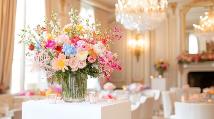 Colorful Floral Arrangement in Grand Ballroom Setting