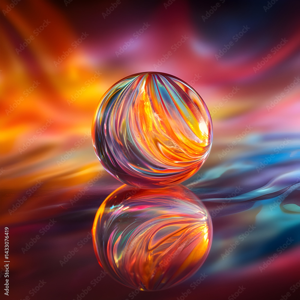 Poster abstract orb: a vibrant glass orb reflects and refracts a kaleidoscope of color, creating a dynamic 