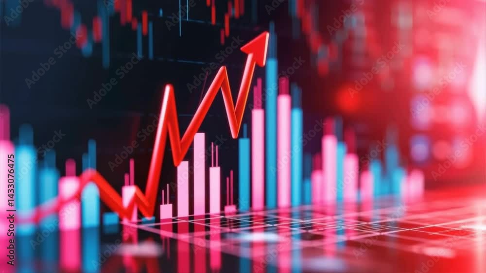 Poster abstract financial chart showing rising trends and data visualization in vibrant colors.