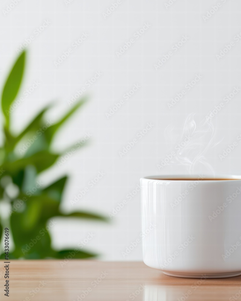 Aufkleber cup of coffee on a table with natural light streaming in creating a cozy and inviting atmosphere