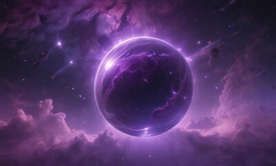 Obraz premium Ethereal orb glows, suspended in swirling purple nebulae , texture, outer space