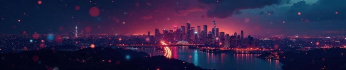 Fototapeta premium Darkened cityscape with light gradient halftone dots on a grunge background, gritty textures, halftone