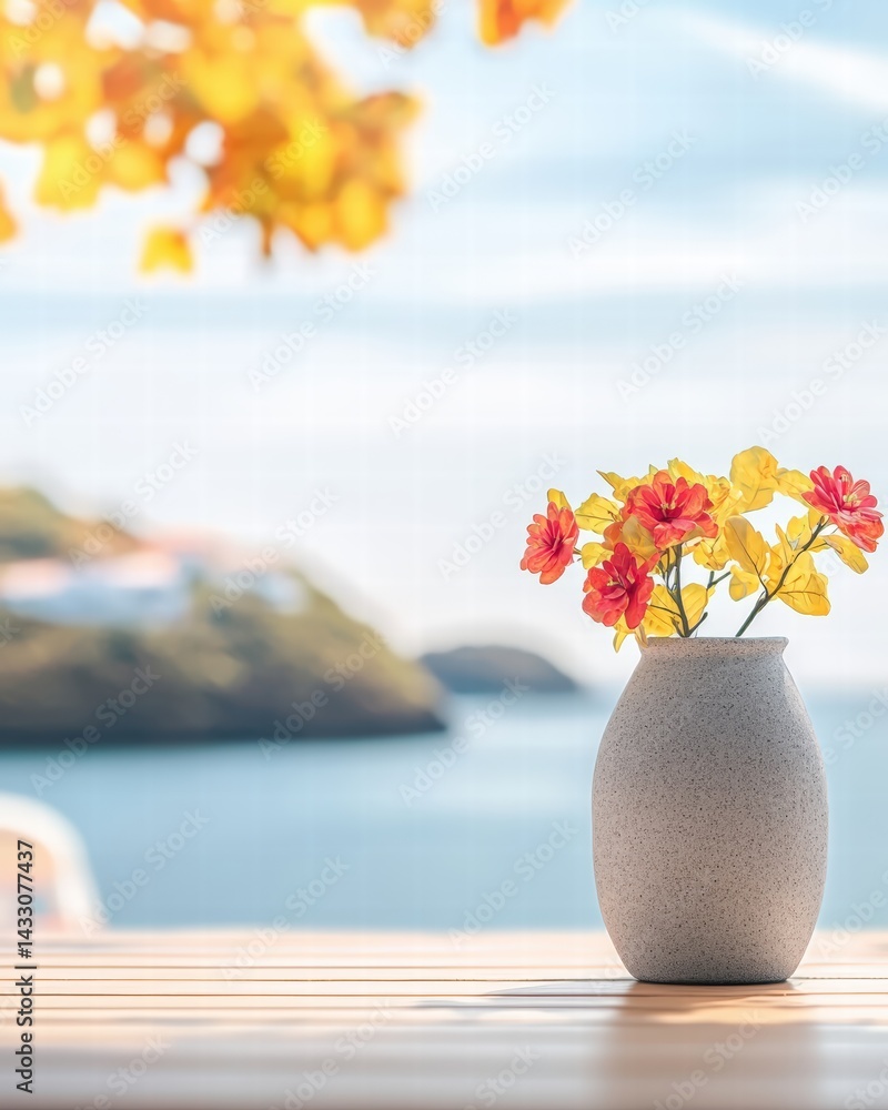 Poster elegant vase filled with freshly cut flowers on a table creating a charming and inviting atmosphere