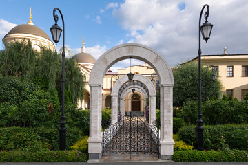 YEKATERINBURG, RUSSIA. Moorish-style monastic buildings and a park in the Alexander Nevsky...