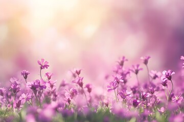 Obraz premium Dreamy Pink Spring Background with Bokeh and Wild Purple Flowers