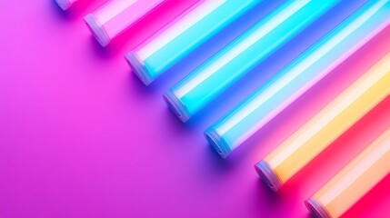 Colorful LED tubes on magenta background