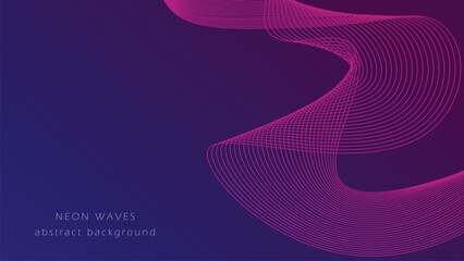 Neon pink light wave abstract template. Dark night background with bright lines. Banner blank with copy space, vector graphics