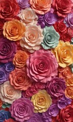 Intricate paper rose wall, multicolored gradient, floral texture,  wallpaper,  shades