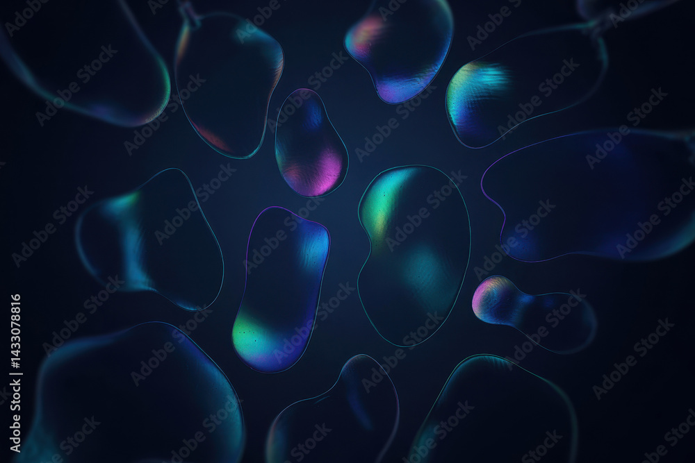 Poster abstract liquid forms in vibrant colors creating a dreamlike atmosphere against a dark background