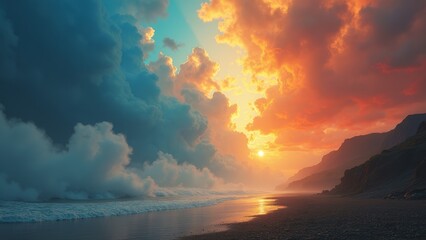 The magnificent sunset scene in the sky