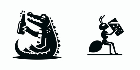 Alligator drinking beer. Funny Animal Vector Clip art. Reptile imbibing brew a novelty wildlife theme illustration for refreshment moment.