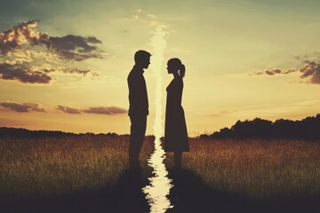 Divorce concept with split couple symbolizing emotional separation
