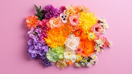 Colorful Flower Arrangement on Pink Background