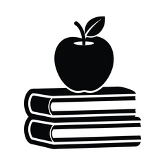 Apple and Books Vector Icon Symbolizing Education