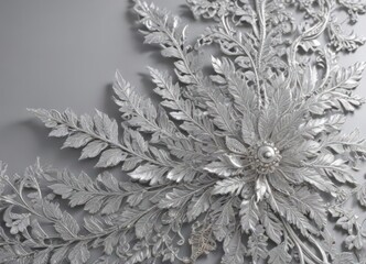 Luxury silver leaf lace, fine details, glossy finish ,  wedding,  stylish