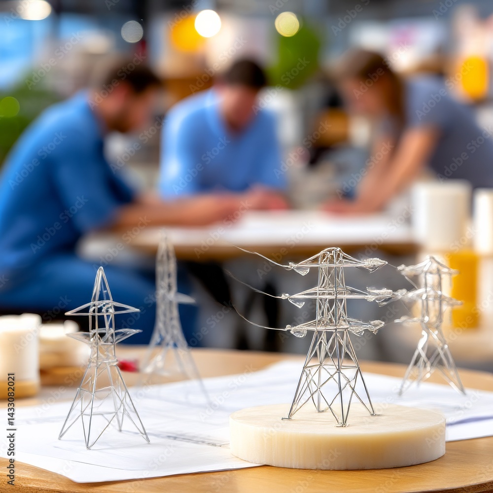 Aufkleber electrical engineering team meeting: discussing high-voltage power transmission tower design with sc