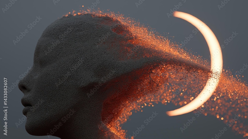 Poster digital art piece that appears to be a representation of a human head and neck. the head is facing t