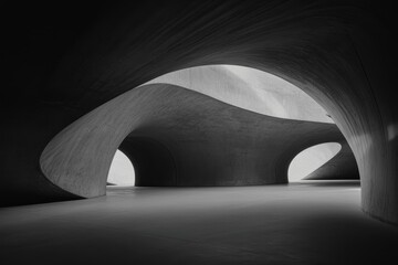 Intricate concrete architectural forms in a modern interior space.