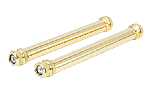 Two polished brass rods