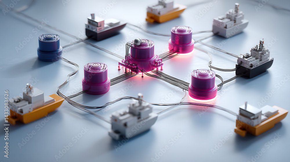 Aufkleber conceptual image of interconnected logistics with ships and glowing nodes representing coal power su