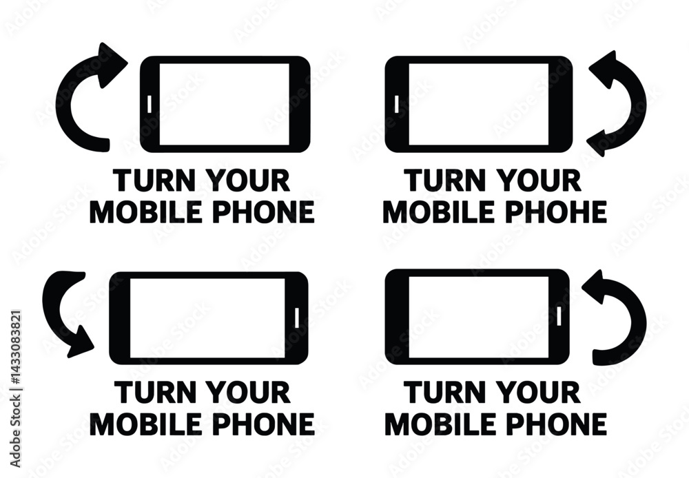 Poster rotate phone outline icons set – line style device orientation, mobile navigation symbols: smartphon