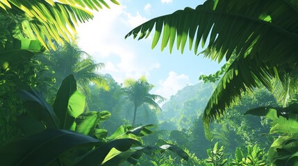 Lush Tropical Paradise: Immerse Yourself in the Vibrant Green Canopy of a Thriving Jungle