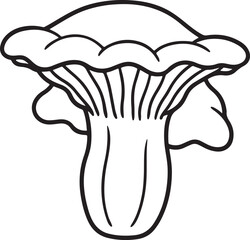 king oyster mushroom line art, black outline, vector and illustration, coloring book page line art drawing
