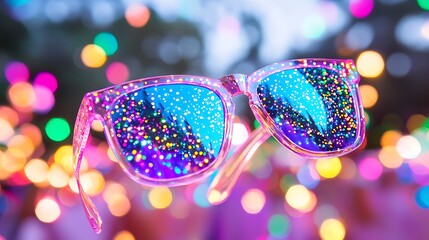 Colorful Glitter Sunglasses at a Night Party