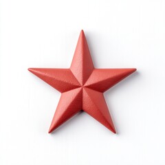 Obraz premium A red, five-pointed star with a textured surface, set against a plain background, showcasing its three-dimensional design.