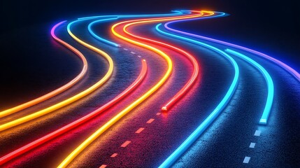 Neon roads curve futuristic
