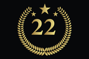 number 22 with laurel wreath icon, vector illustration.