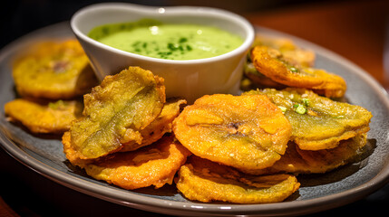 Tostones and Green Sauce: Fried Plantains Appetizer