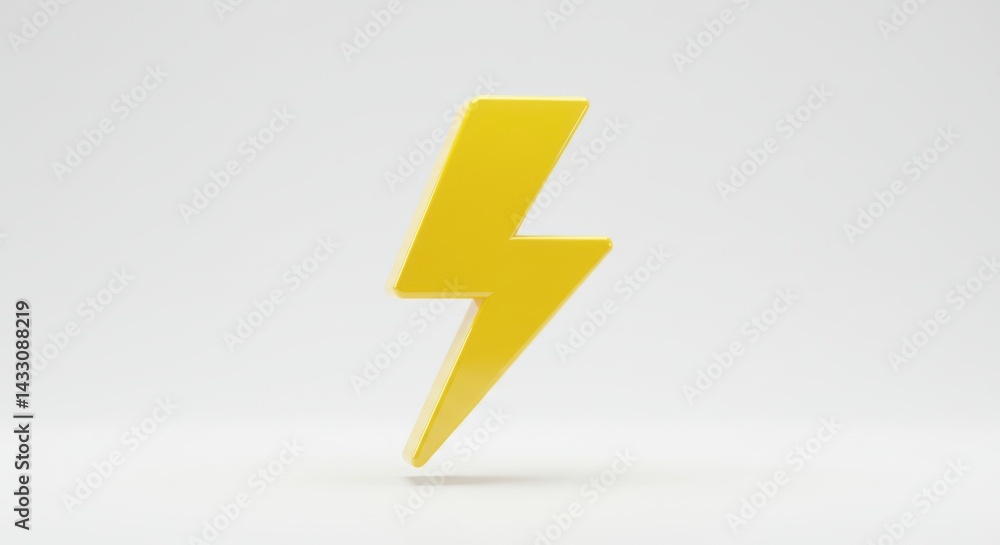 Poster isolated yellow lightning bolt symbol on a white background in a minimalist style rendering design