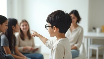 Fototapeta premium Child Pointing – Symbolizing Autistic Communication, Imitation, and Interest