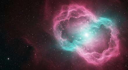 Obraz premium Vibrant nebula with swirling pink and teal colors, surrounded by countless stars in a dark cosmic landscape
