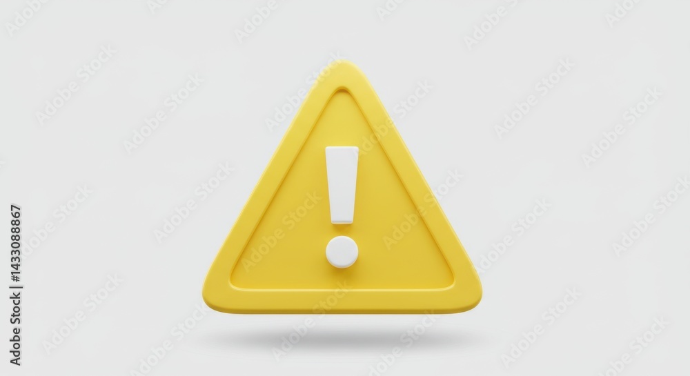Poster yellow triangular warning sign with exclamation mark against a plain white studio background view