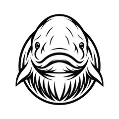 Abstract Tribal Sea Cow Head, Sea Animal Isolated, Black and White Tattoo Style Design