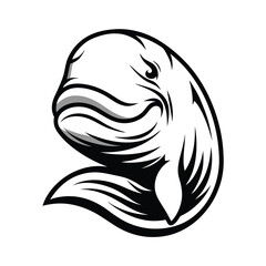 Striking Black & White Dolphin Head with Detailed Contours on a Clean White Backdrop