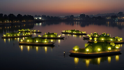 "Rawal Lake transformed into a glowing bio-energy reservoir with floating parks."



