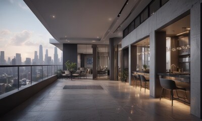 Obraz premium Sleek city-view apartment High-rise luxury condo , space, home, kitchen