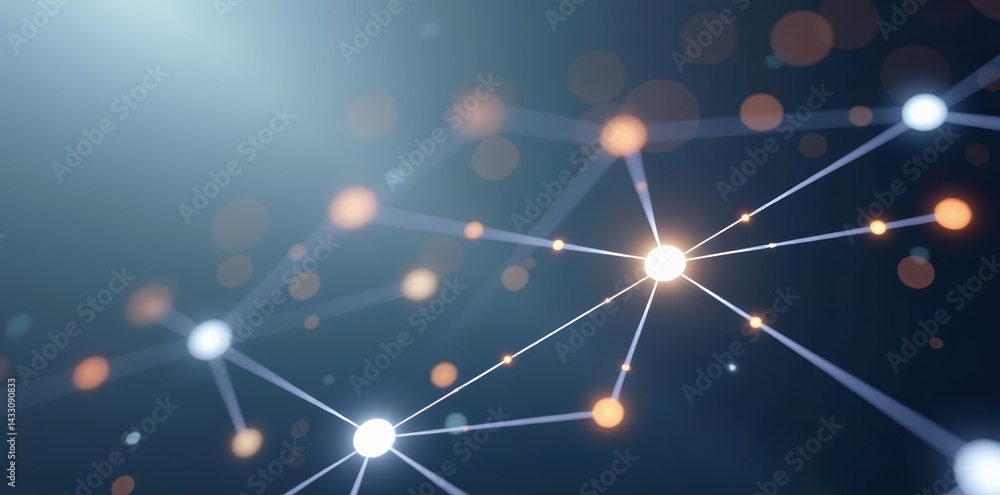 Poster abstract network connection design with interconnecting white lines and dots on gray background, dat