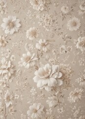 Soft neutral floral wallpaper, intricate vintage pattern ideal for weddings  , botanical, home decor, floral