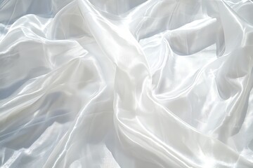 Fototapeta premium Wrinkled Shiny White Fabric Texture, Abstract Elegant Material, Soft Satin Cloth